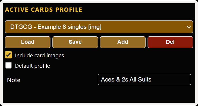 Active Cards Profile settings panel