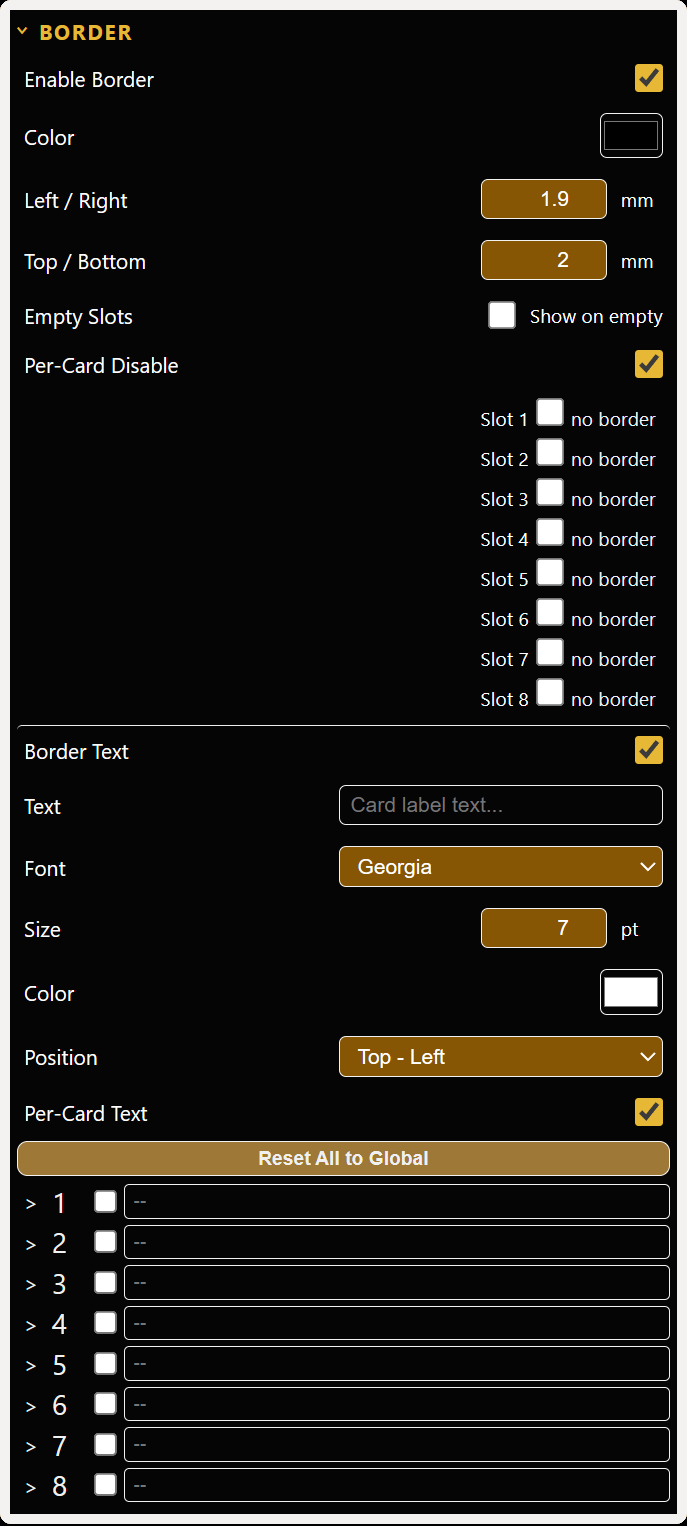 Borders and Border Text settings panel