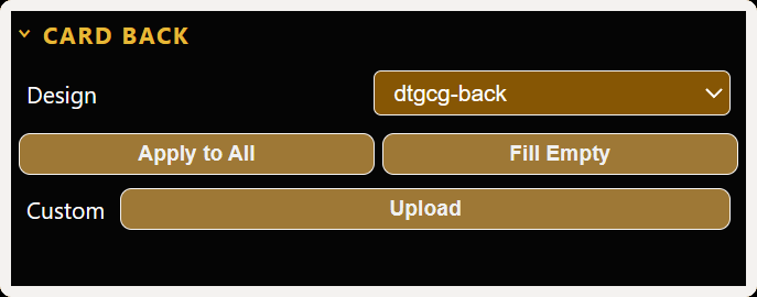 Card Back settings panel