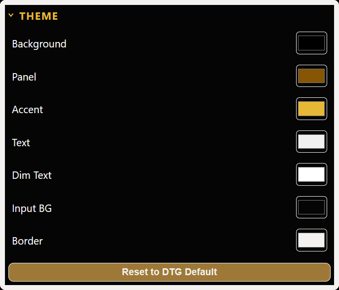 Theme settings panel